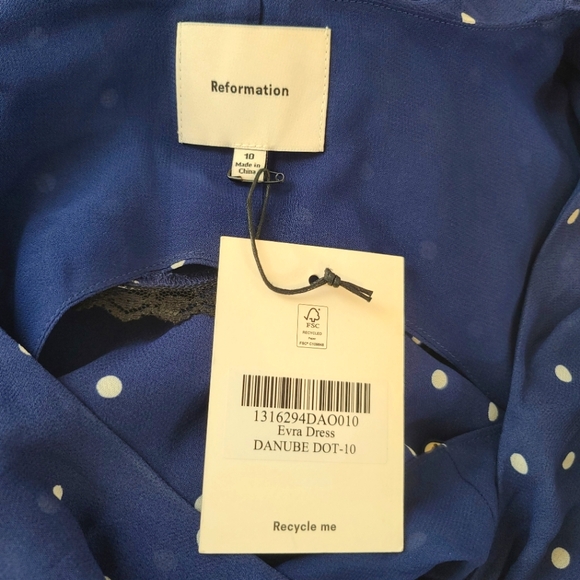 NEW Reformation Evra Dress in Danube Polka Dot Size 10 - Picture 7 of 14